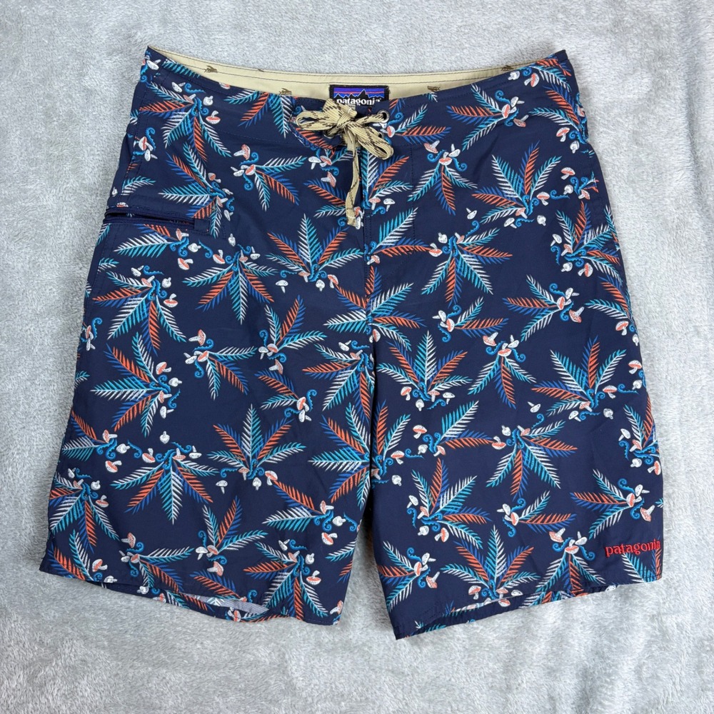 Patagonia Shorts Mens 30 Scallop‎ Hem Board Shorts Tropical Palm Mushroom Navy
